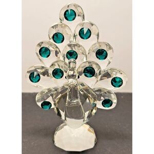 Small Collectable Crystal Peacock‎ with Green Sequin Tail Feathers